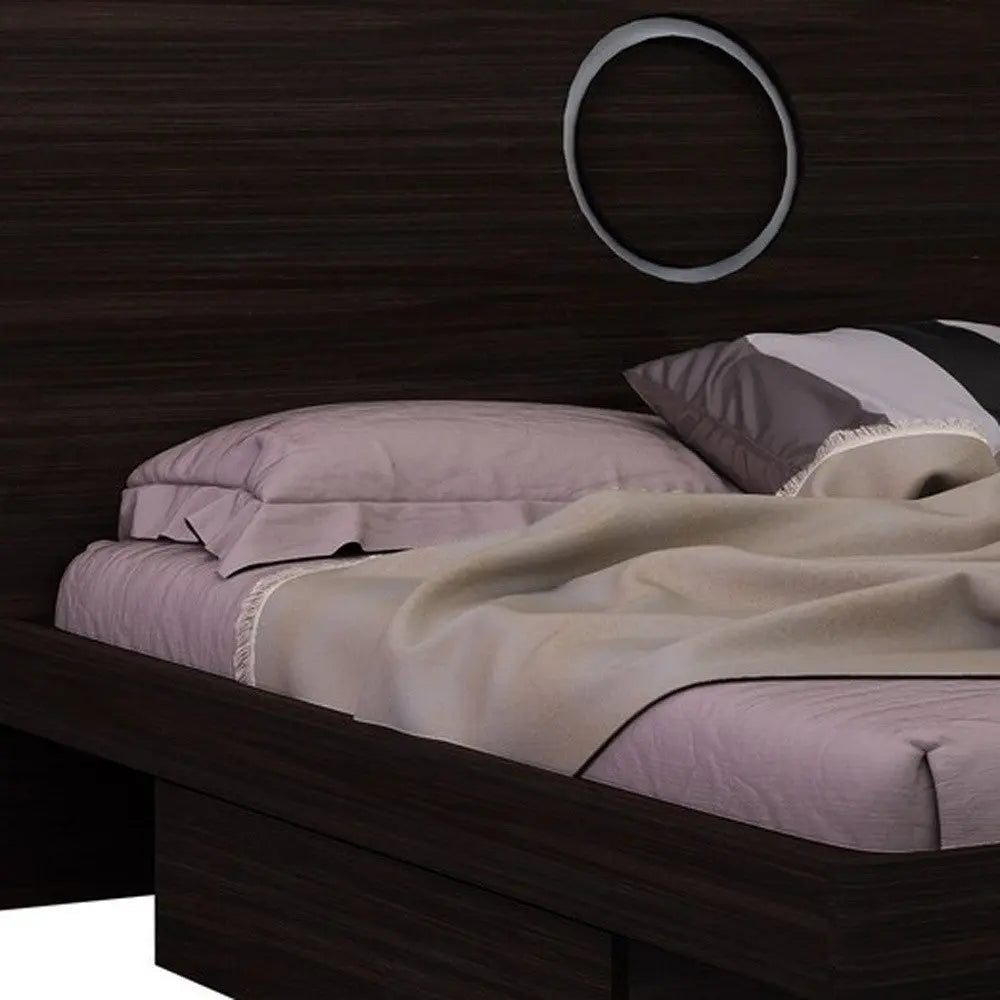 Brown Wood King Bed Frame With Drawer With Drawer Storage Homeroots Bed & Bath