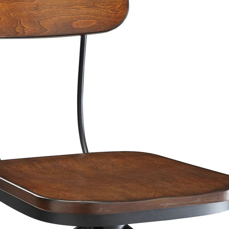 Brown and Black Solid Wood and Steel Adjustable Height Swivel Bar Chair Homeroots Living Room