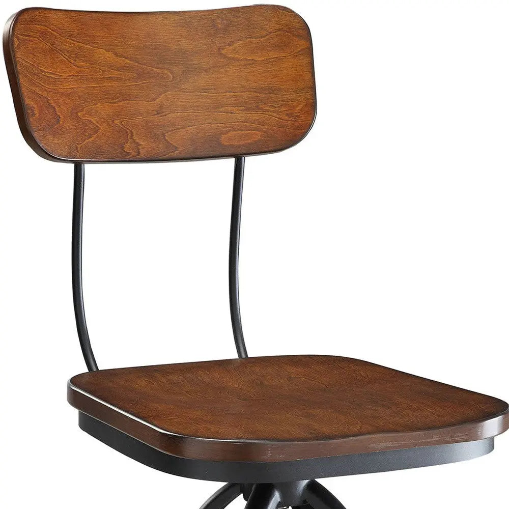 Brown and Black Solid Wood and Steel Adjustable Height Swivel Bar Chair Homeroots Living Room