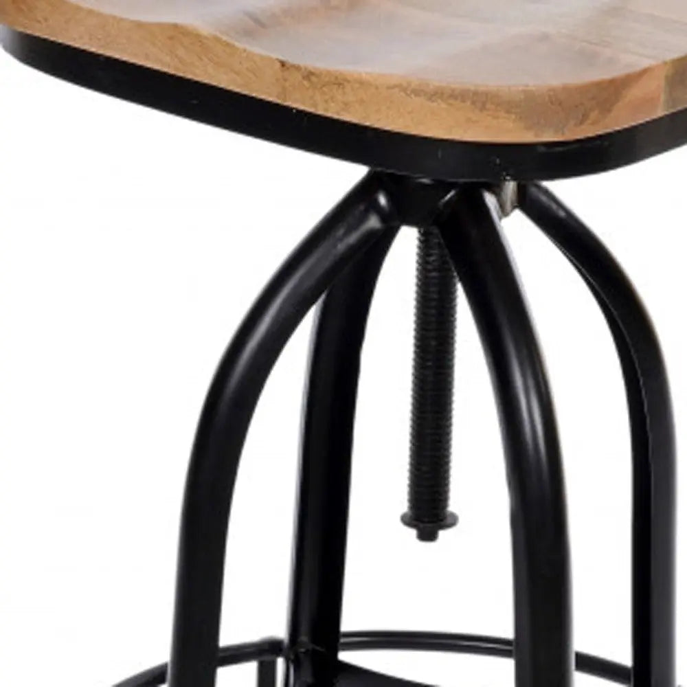 Brown and Black Solid Wood and Steel Counter Height Swivel Bar Chair Homeroots Living Room