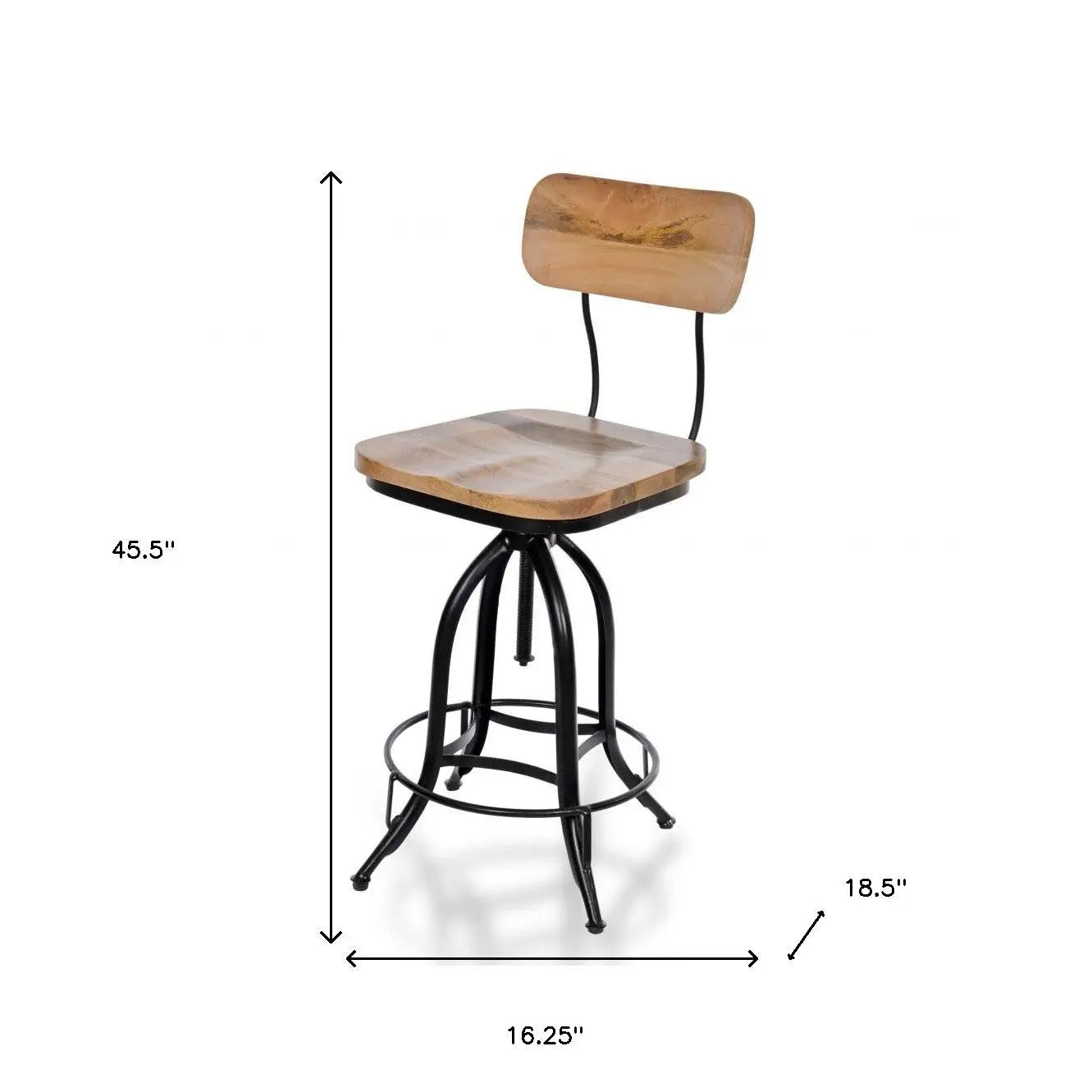 Brown and Black Solid Wood and Steel Counter Height Swivel Bar Chair Homeroots Living Room