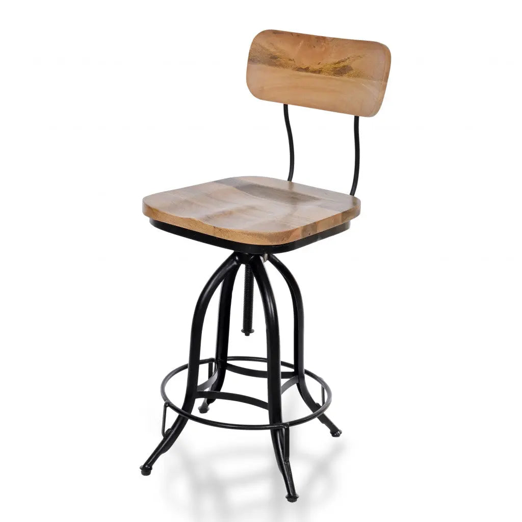 Brown and Black Solid Wood and Steel Counter Height Swivel Bar Chair Homeroots Living Room