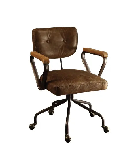 Brown and Black Swivel Faux Leather Rolling Office Chair Homeroots Office