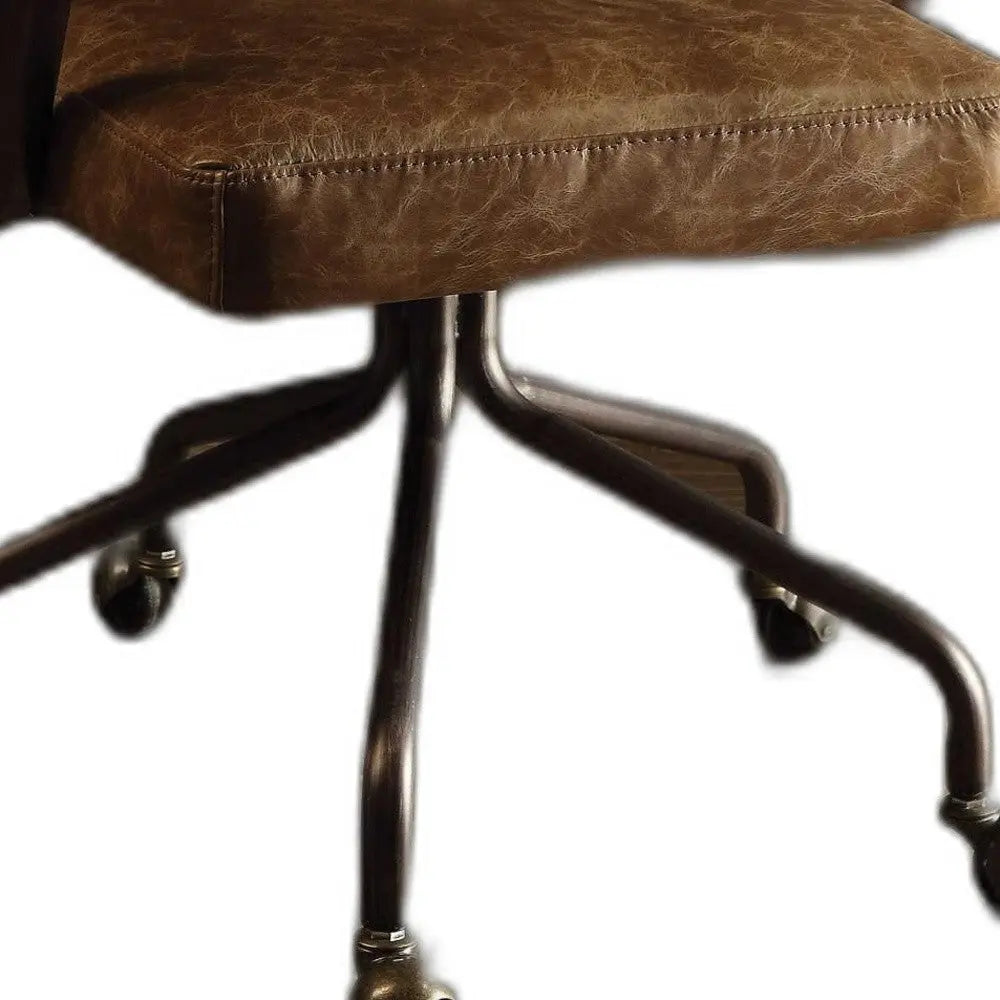 Brown and Black Swivel Faux Leather Rolling Office Chair Homeroots Office