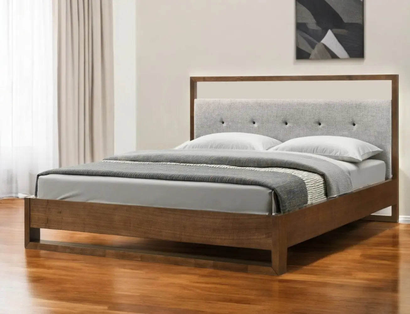 Brown and Gray Wood Tufted Upholstered Queen Bed Frame Homeroots Bed & Bath