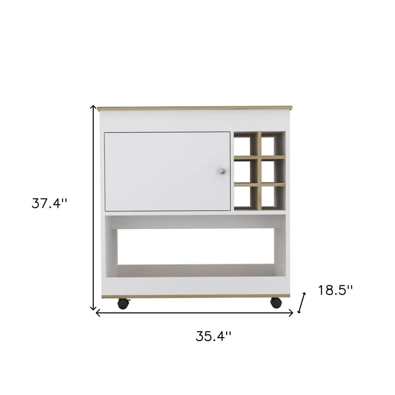 Brown and White Rolling Bar Cart With Wine Storage - GreatEagleInc