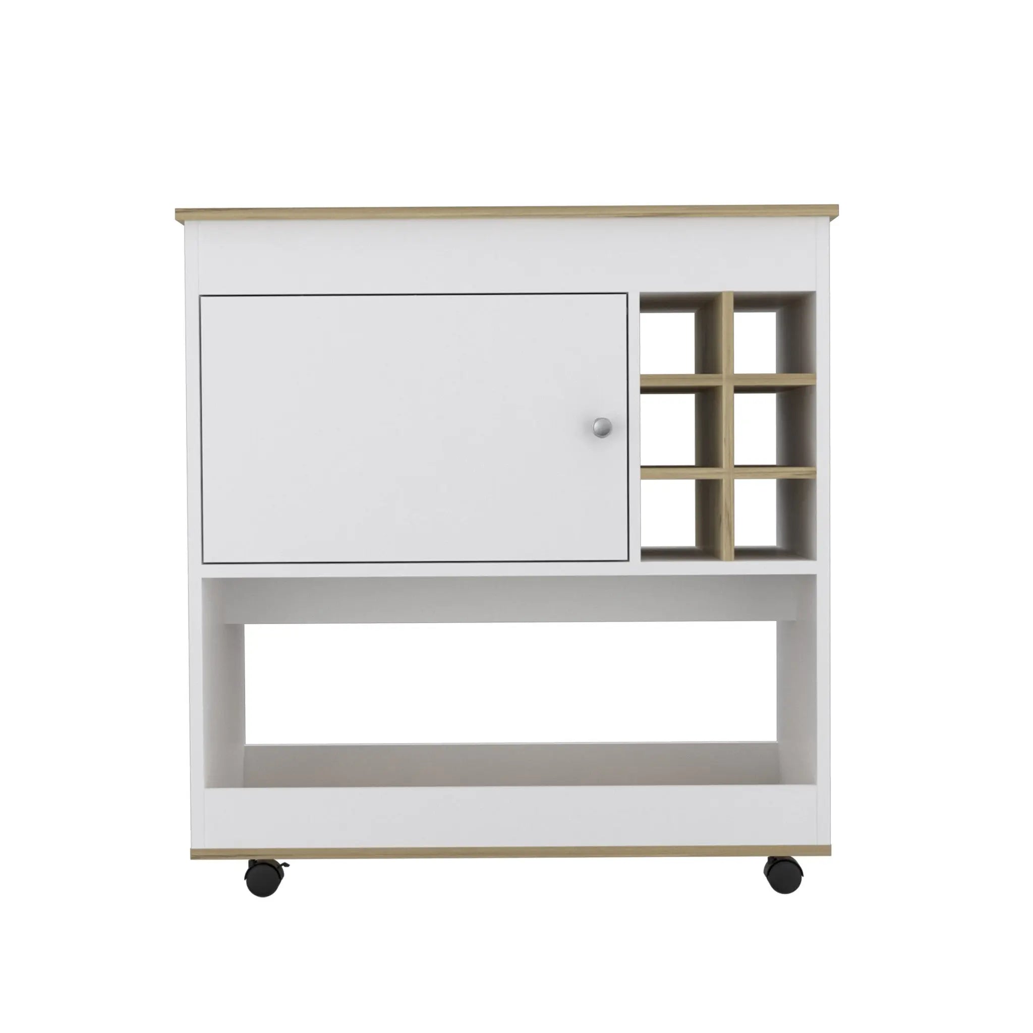 Brown and White Rolling Bar Cart With Wine Storage - GreatEagleInc