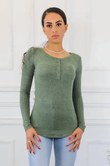 Brushed Out Two Tone Long Sleeves Top SurelyMine