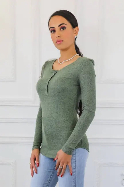 Brushed Out Two Tone Long Sleeves Top SurelyMine