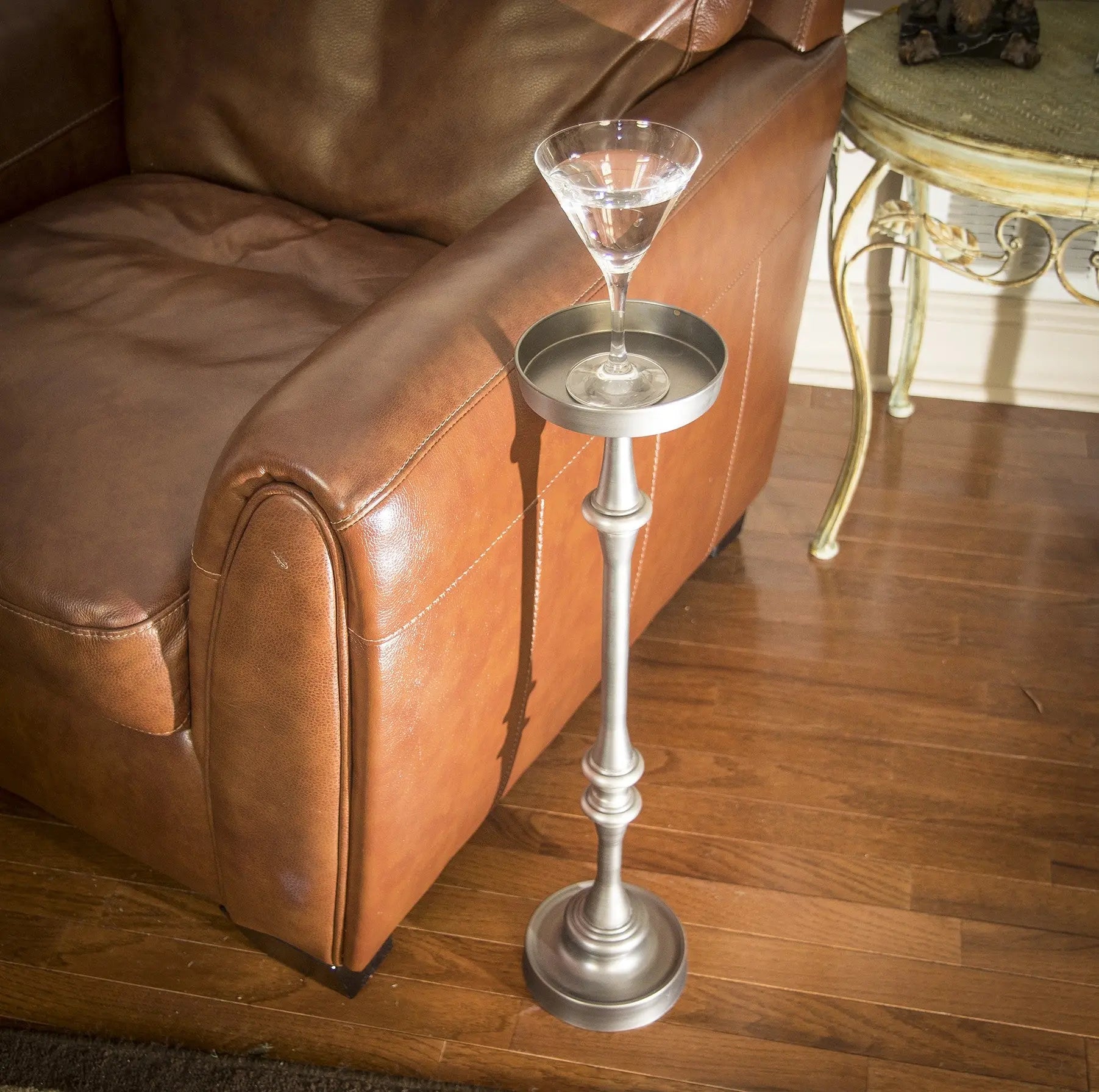 Brushed Silver Finish Drink Size Accent Table Homeroots Living Room