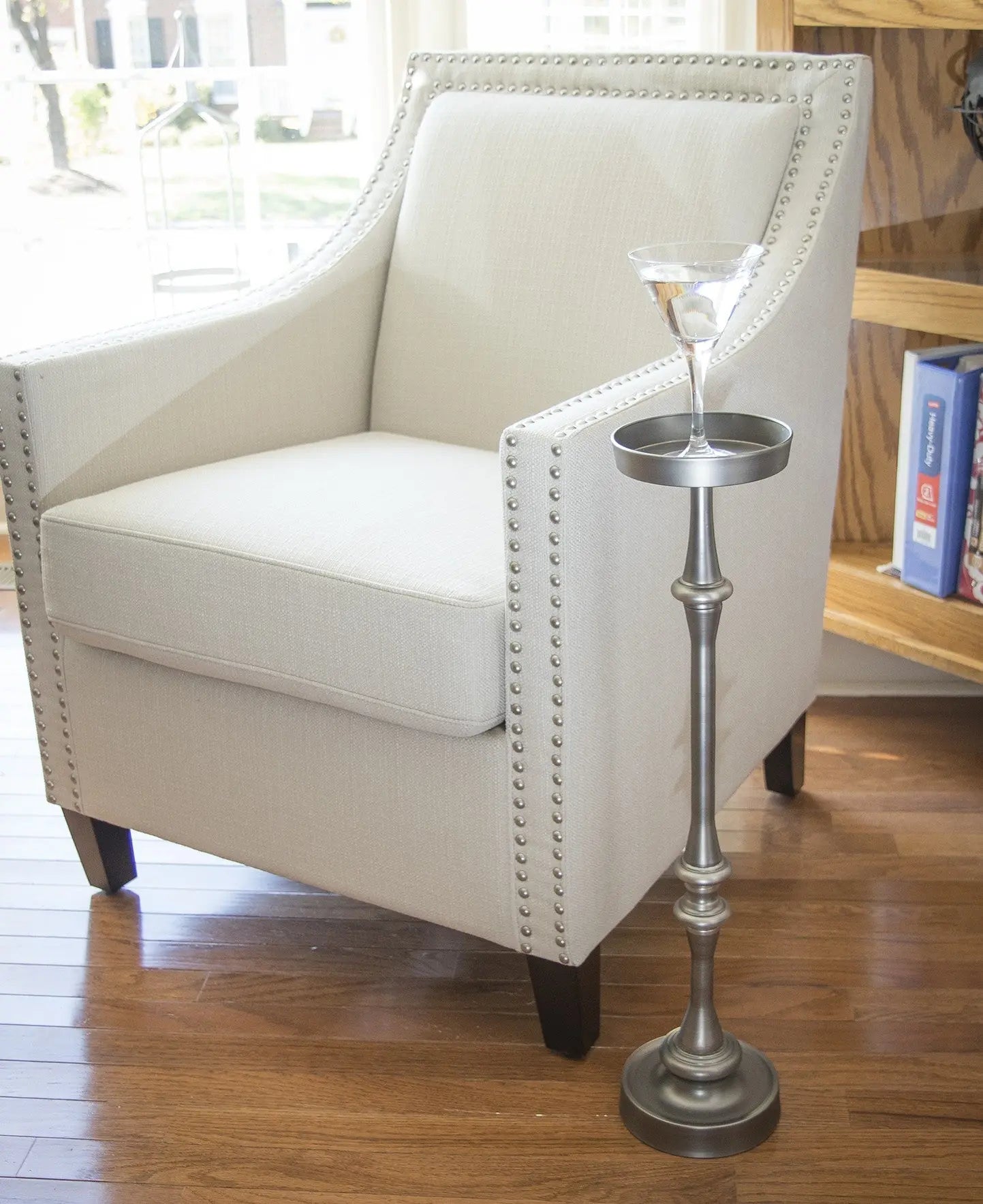 Brushed Silver Finish Drink Size Accent Table Homeroots Living Room