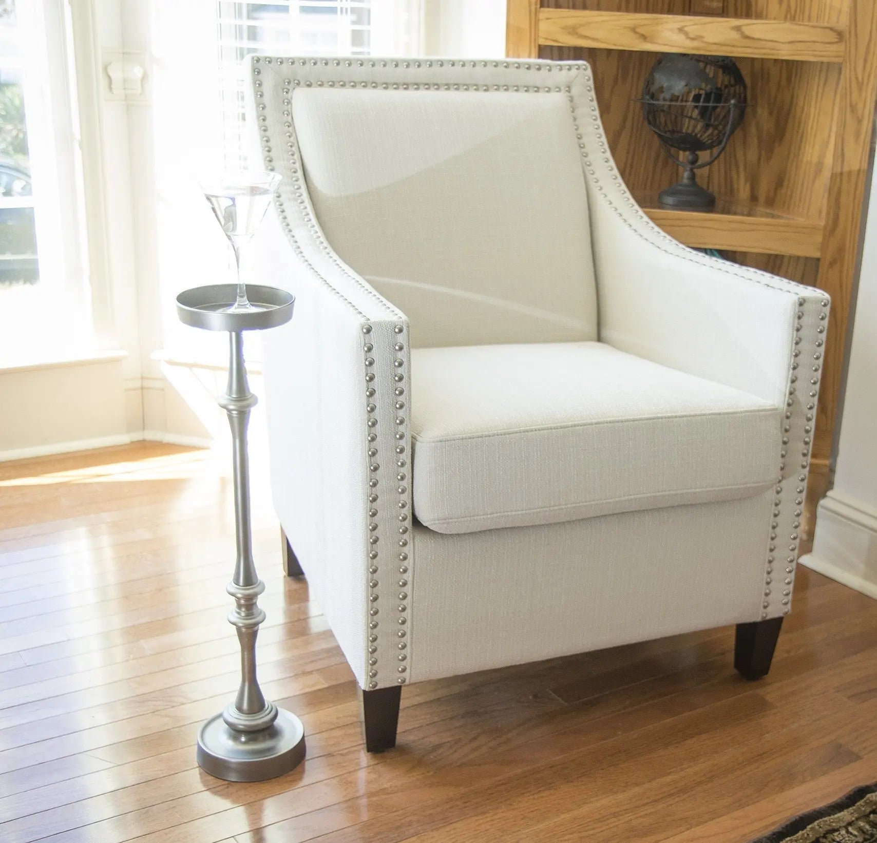 Brushed Silver Finish Drink Size Accent Table Homeroots Living Room