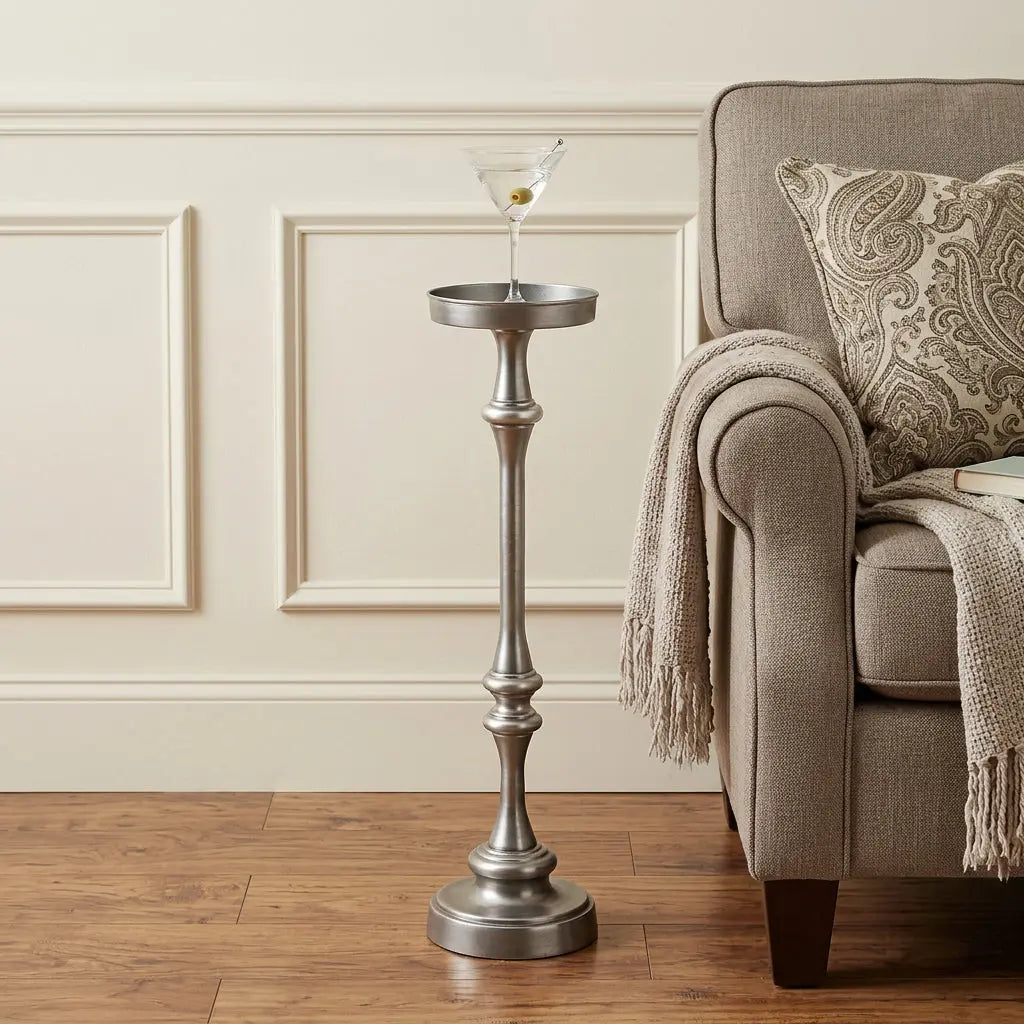 Brushed Silver Finish Drink Size Accent Table Homeroots Living Room