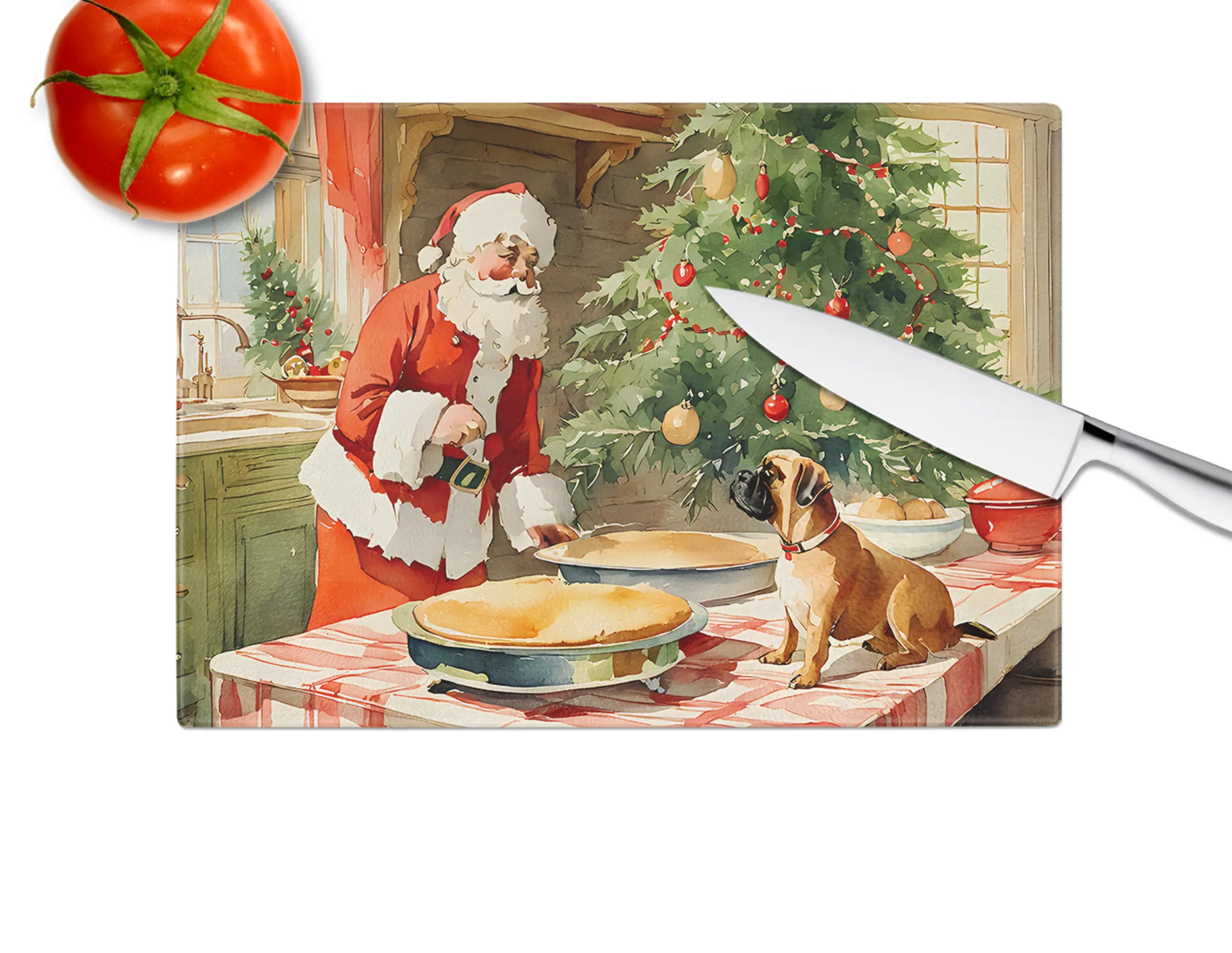 Bullmastiff Christmas Cookies Glass Cutting Board Caroline's Treasures