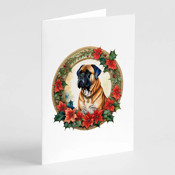 Bullmastiff Christmas Flowers Greeting Cards Pack of 8 Caroline's Treasures