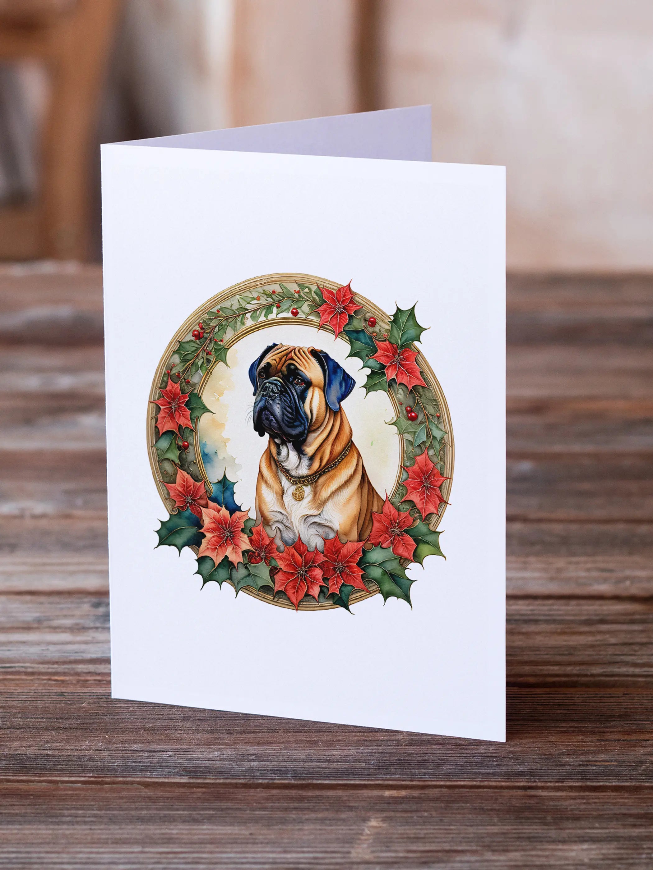 Bullmastiff Christmas Flowers Greeting Cards Pack of 8 Caroline's Treasures