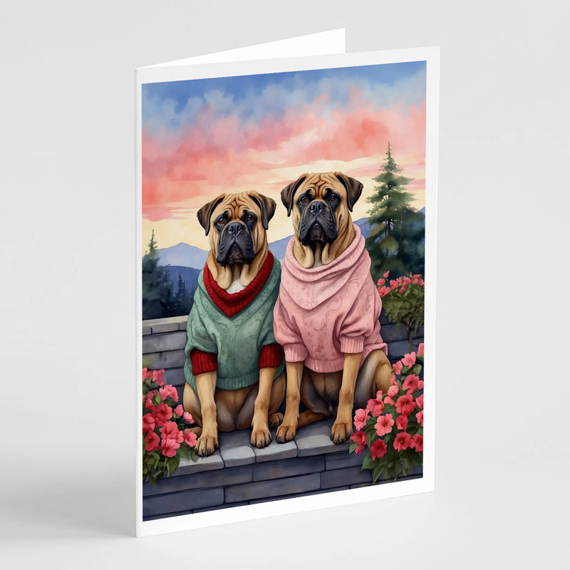 Bullmastiff Two Hearts Greeting Cards Pack of 8 Caroline's Treasures