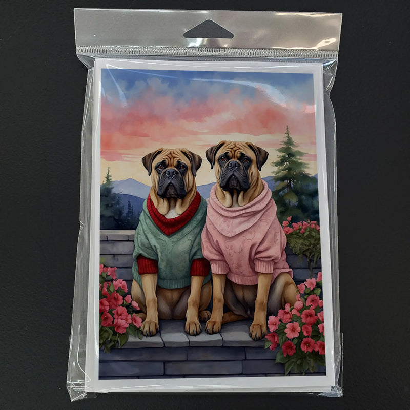 Bullmastiff Two Hearts Greeting Cards Pack of 8 Caroline's Treasures