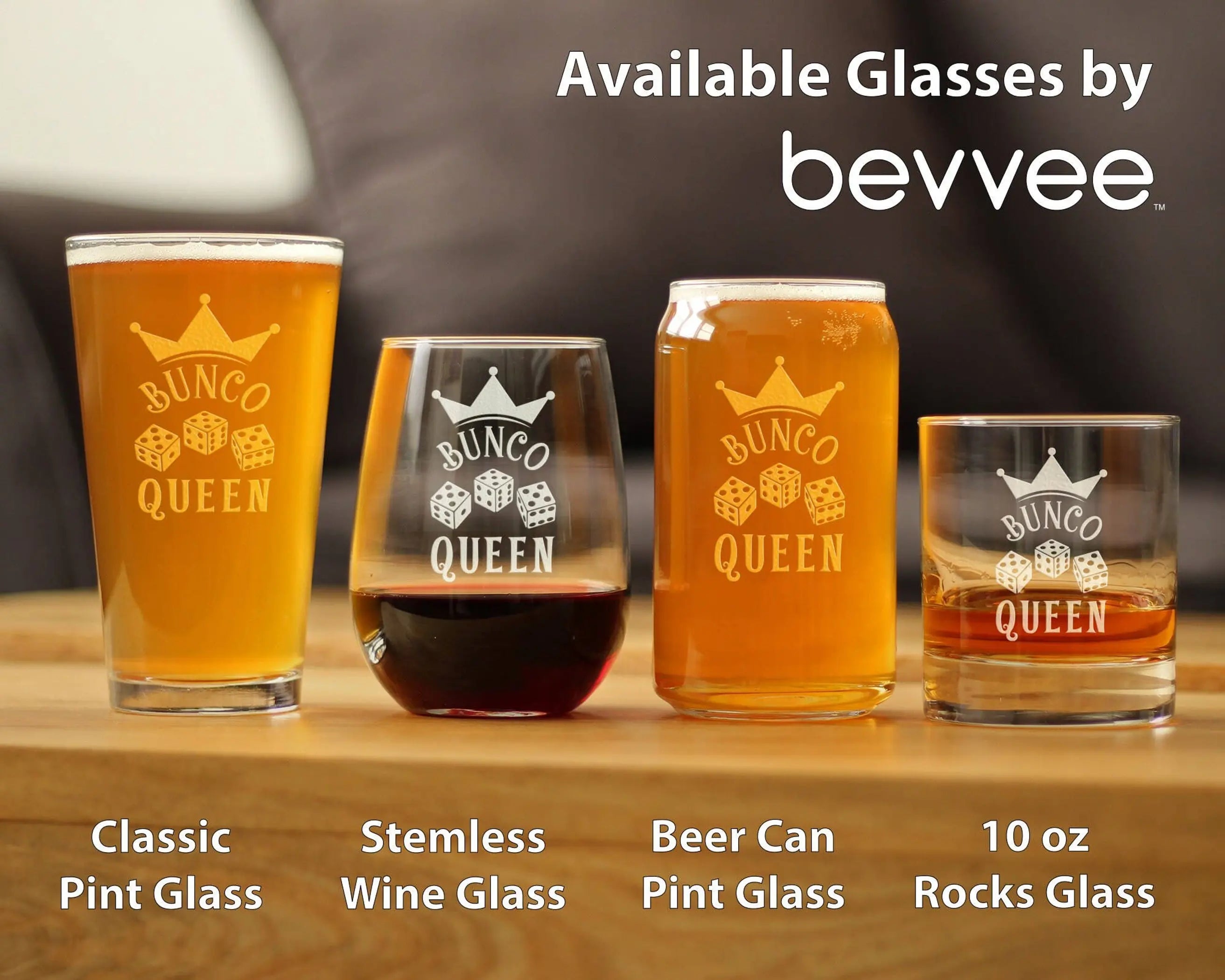 Bunco Queen Pint Glass for Beer - Bunco Gifts and Decor Bevvee