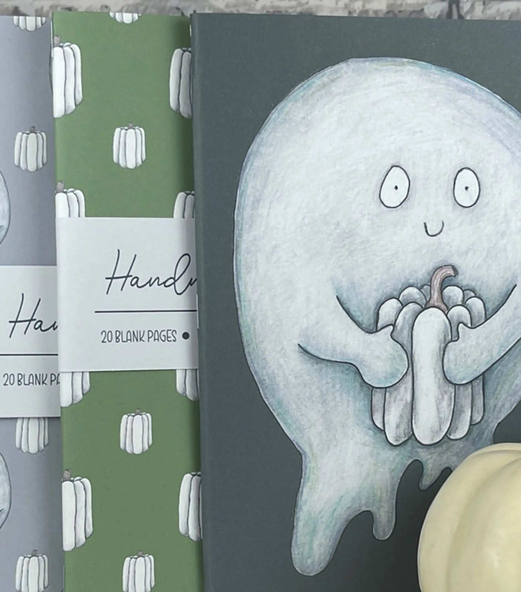 Bundle 2 - Handmade Saddle Bound Notebooks- Pumpkin & Ghosts 3 Notebook Bundle Art by Erica H