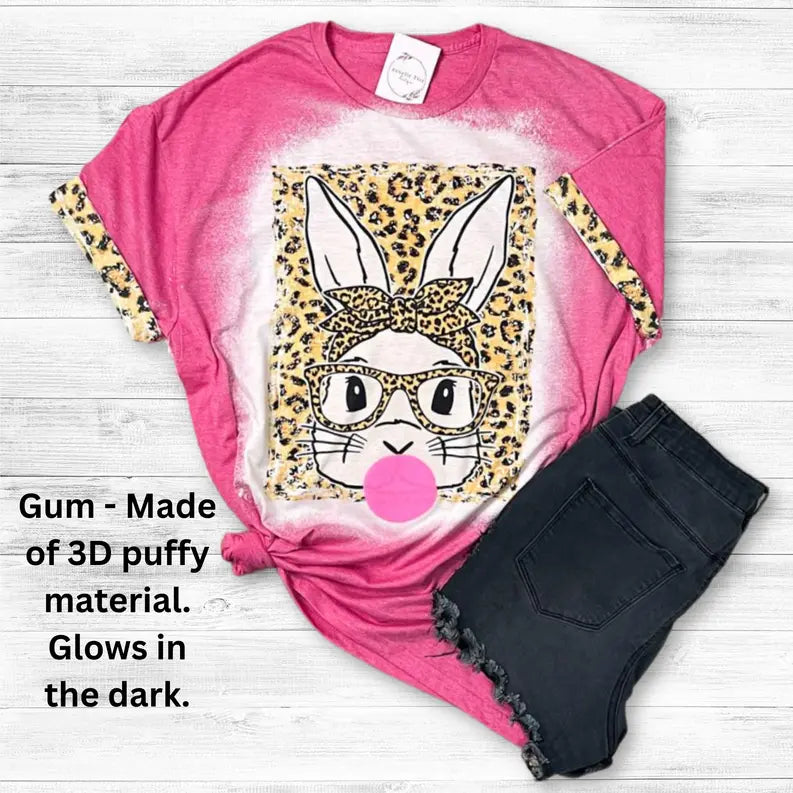 Bunny animal print frame Tee. (Puffy glow in the dark "gum") Rebelle Tree