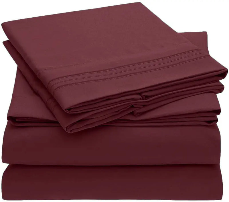 Burgundy Red 200 Embroidery Soft Sheet Set Wrinkle Resistant Home Mart Goods