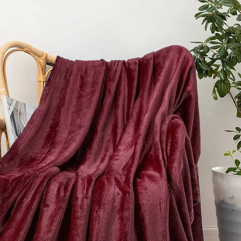 Burgundy Red Soft Plush Warm Cozy Bed Throw Flannel Blanket Home Mart Goods
