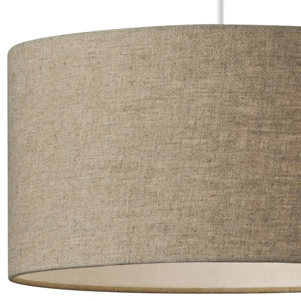 Burlap Fabric Light Brown Electric Drum Pendant Lamp - GreatEagleInc