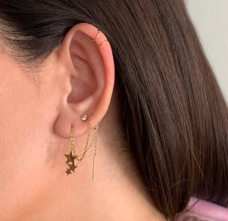 CHLOE GOLD STAR THREADER EARRINGS Mai Desiree