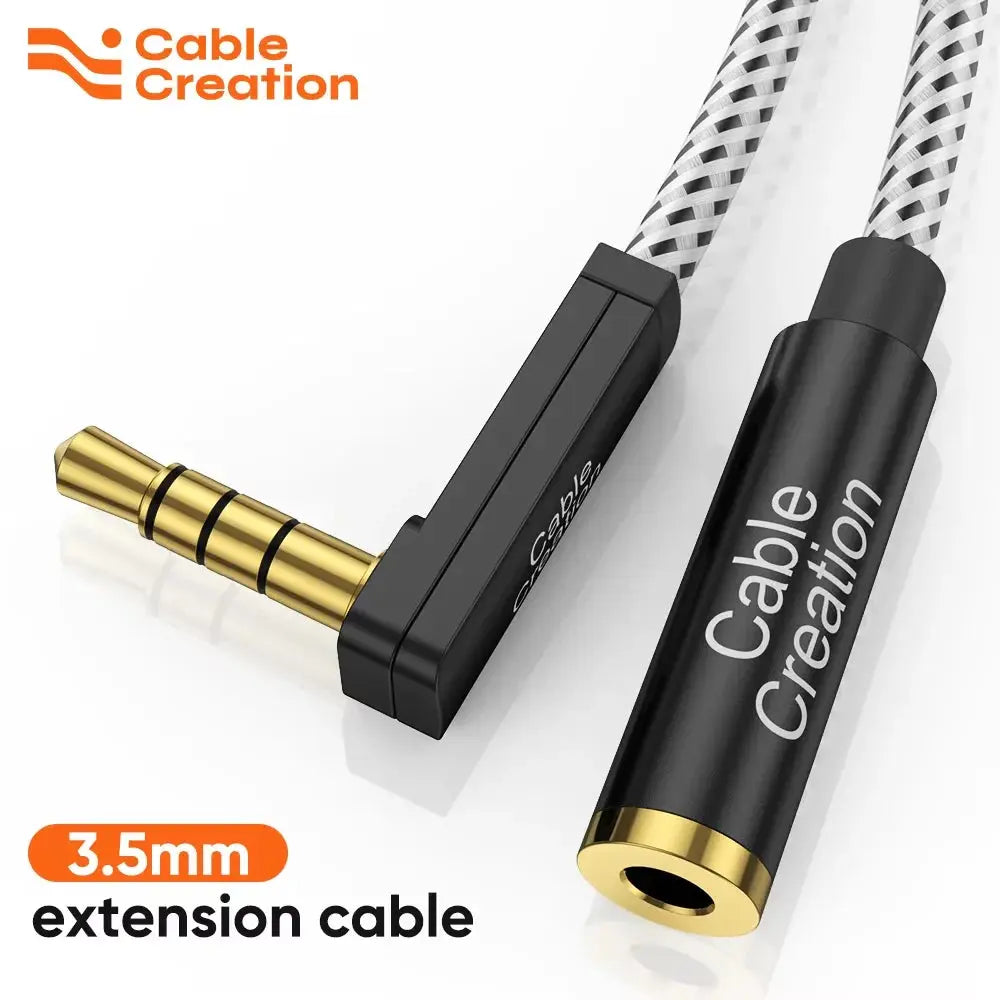 CableCreation Headphone Extension Cable, 90 Degree TRRS 3.5mm Male to Female Audio Extension Cable 4-Conductors Microphone GreatEagleInc