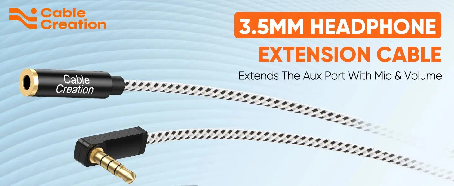 CableCreation Headphone Extension Cable, 90 Degree TRRS 3.5mm Male to Female Audio Extension Cable 4-Conductors Microphone GreatEagleInc