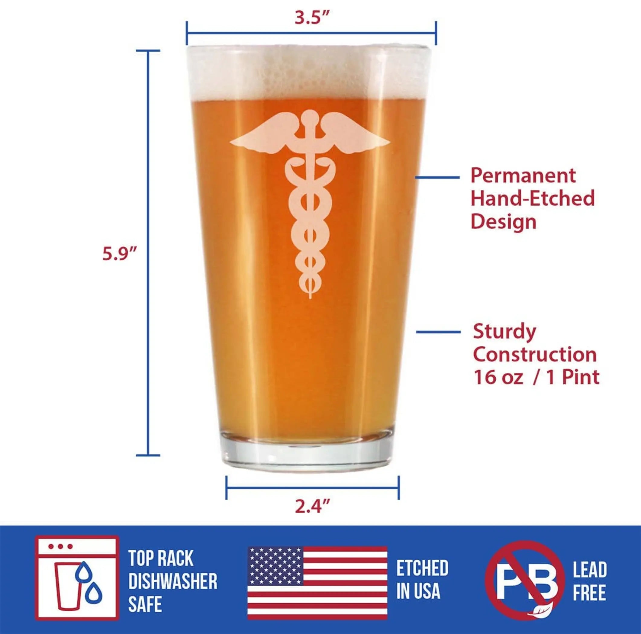 Caduceus Staff Pint Glass for Beer - Medical Gifts Bevvee