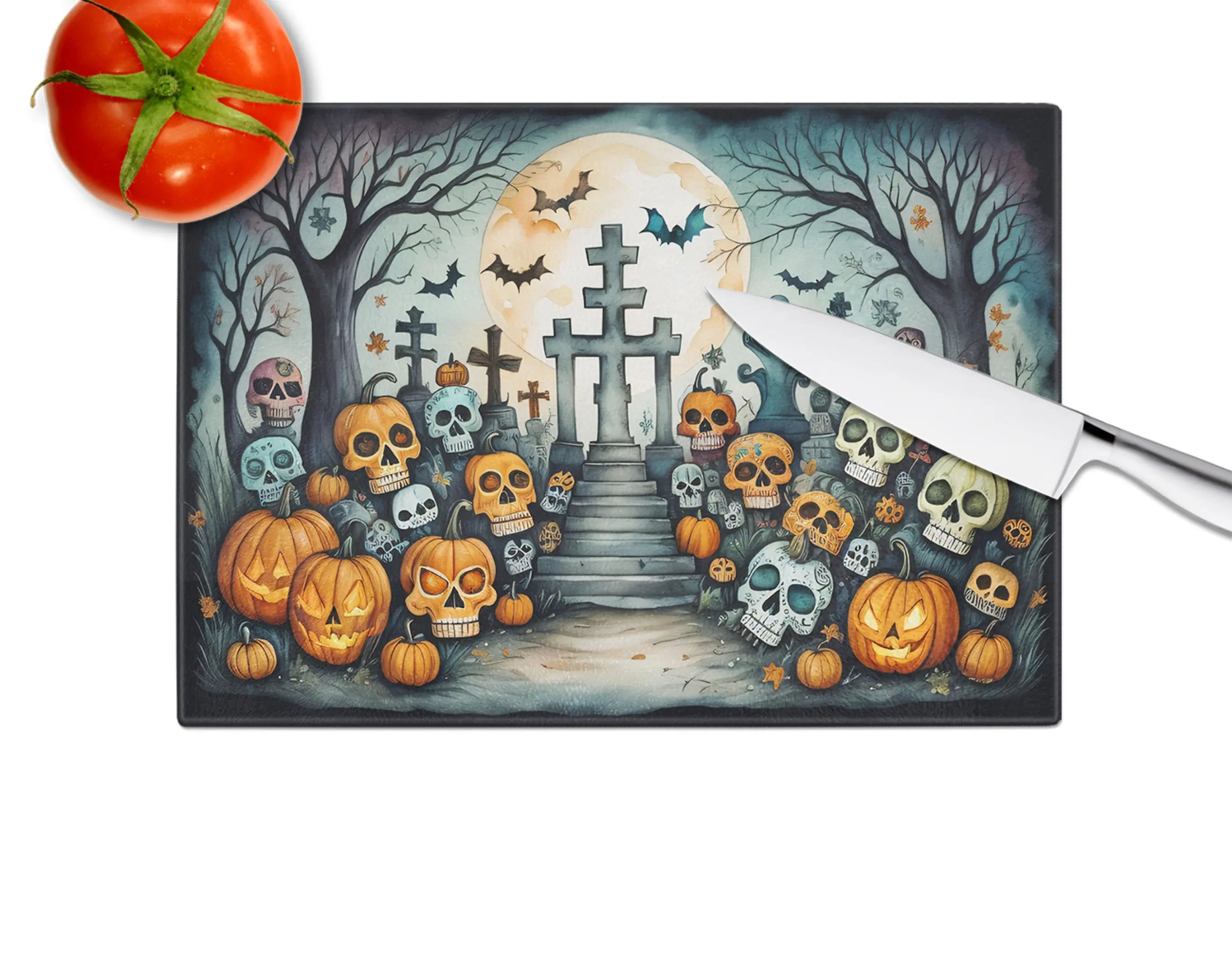 Calaveras Sugar Skulls Spooky Halloween Glass Cutting Board Caroline's Treasures