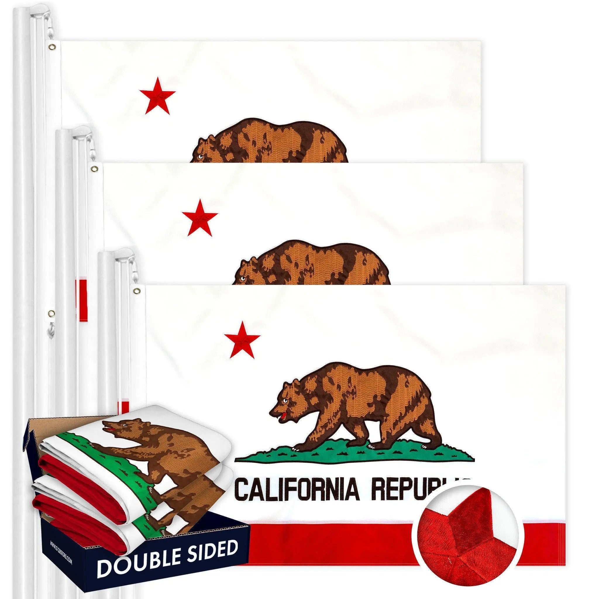 California CA State Flag 2x3FT 3-Pack Double-sided Embroidered Polyester By G128 G128