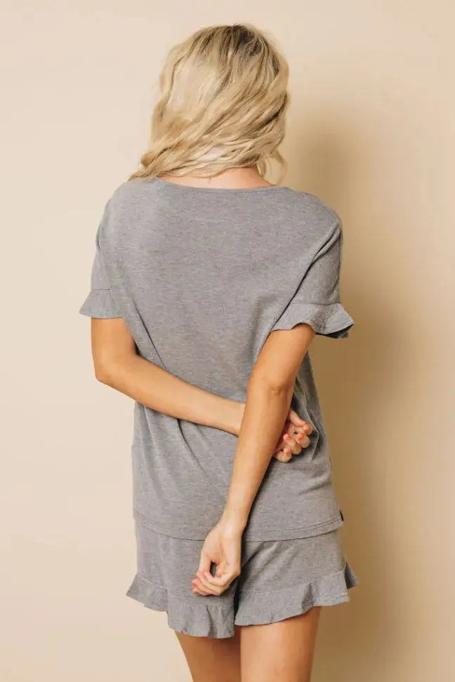 Call My Name Ruffle Trim Lounge Set Stay Warm in Style