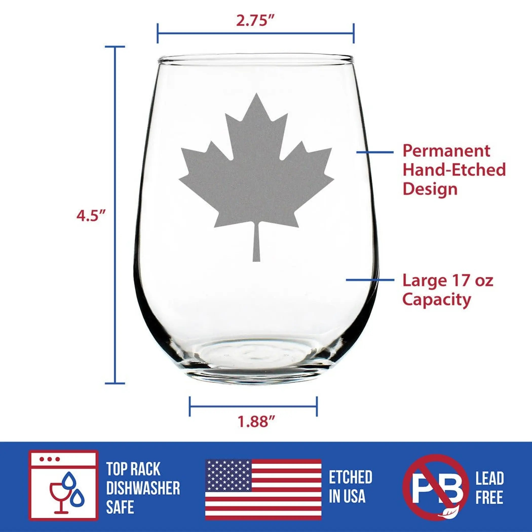 Canada Maple Leaf Stemless Wine Glass - Canadians Gifts Bevvee