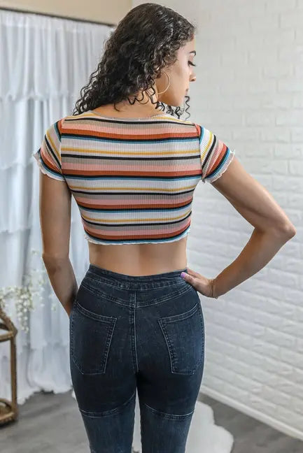 Candice Multi Color Front Tie Wrap Cropped Top SurelyMine