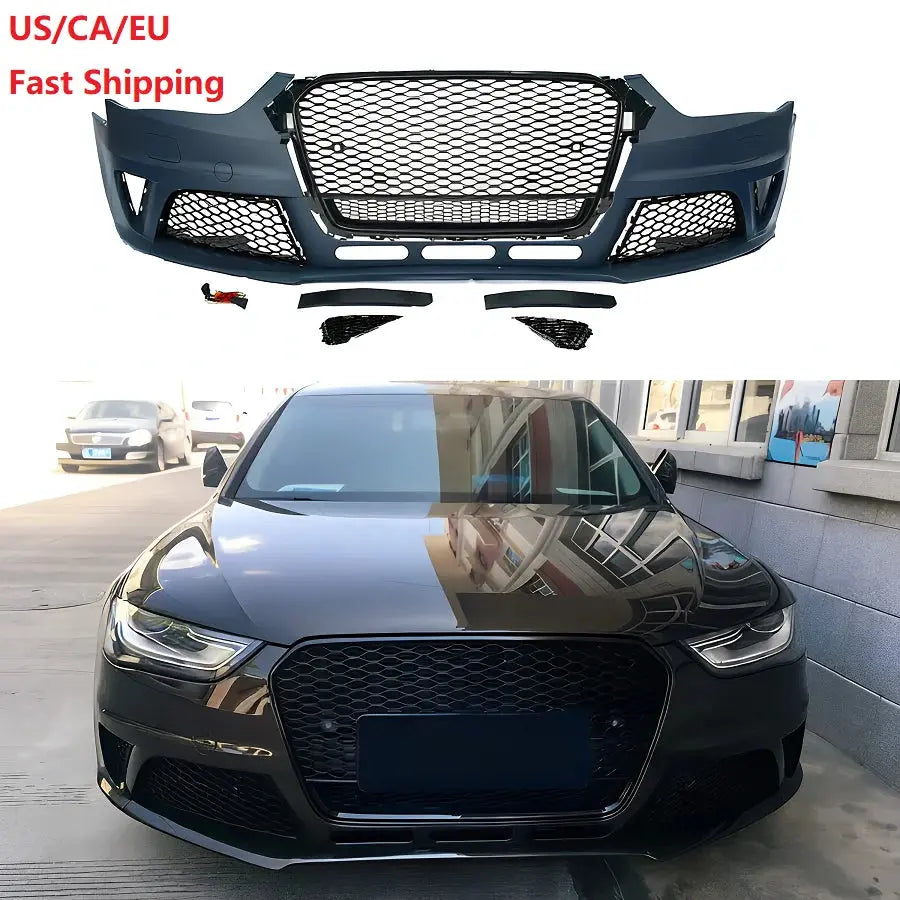 Car Front Bumper for Audi A4 S4 B8.5 2013 2014 2015 2016 Upgrade RS4 Style Conversion Kit with Front Grille Direct Replacement GreatEagleInc