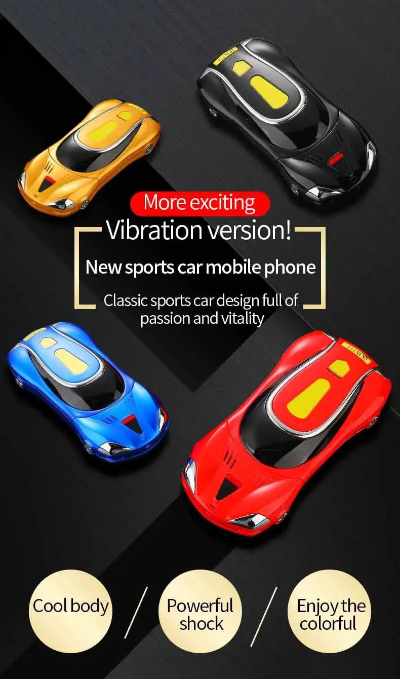 Car Model Mobile Phone 1.8 inch Push Button Mini Car Shape Key Student Dual Sim Telephone MP3 Real Vibration No Camera Cellphone GreatEagleInc