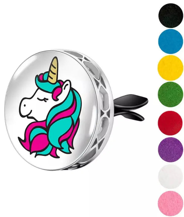 Colorful unicorn hair clip with pink and teal mane, silver metal base, available in eight vibrant colors.