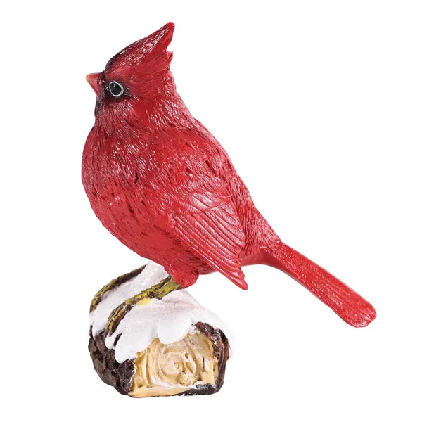 Cardinal Figurine On Log Snow Resin 4.5H Dicksons Inc