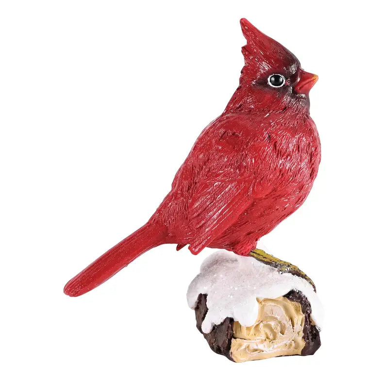 Cardinal Figurine On Log Snow Resin 4.5H Dicksons Inc