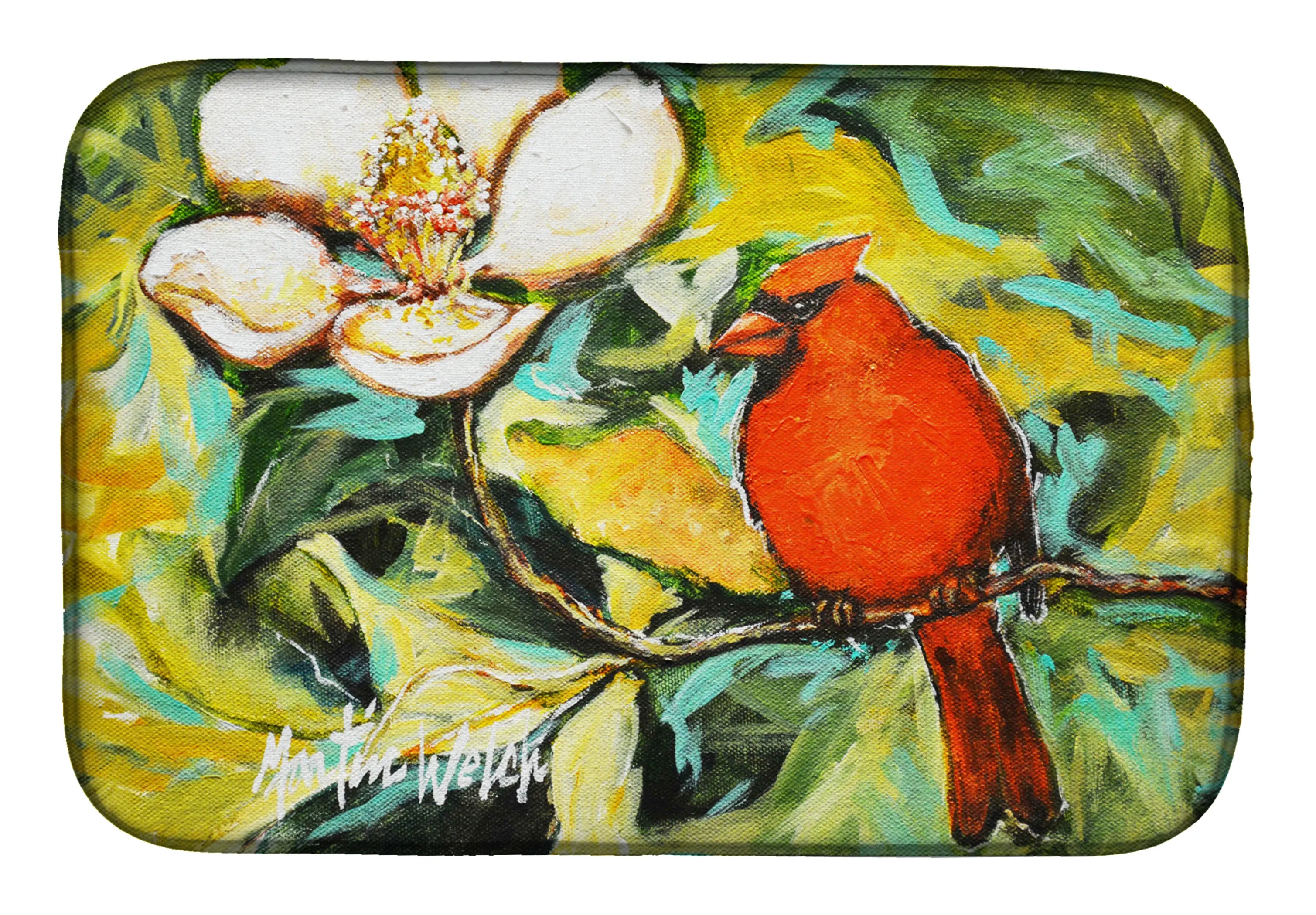 Cardinal with Magnolia Dish Drying Mat Caroline's Treasures