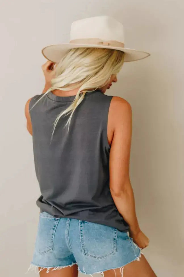 Carefree Distressed Leopard Lips Tank Stay Warm in Style