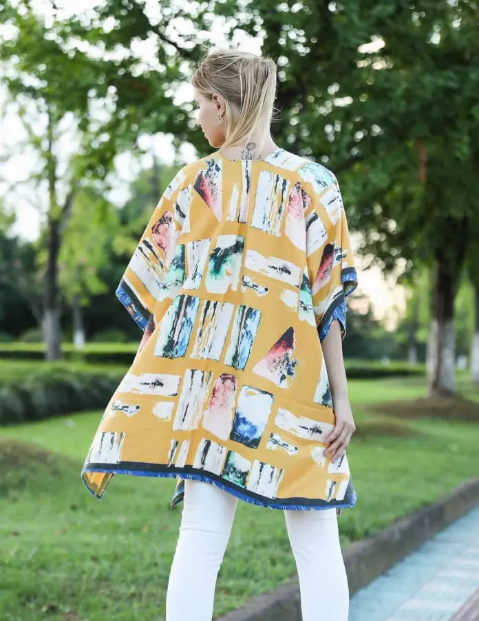 Cashmere-Wool-Blended Color Block F/W Kimono JC Sunny Fashion