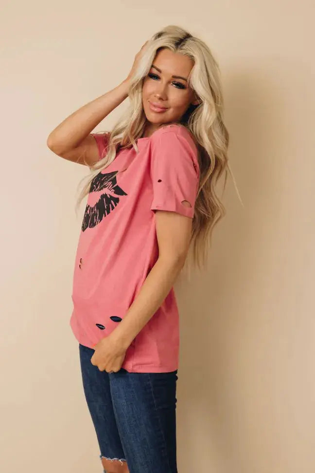 Cassie Distressed Tee Stay Warm in Style