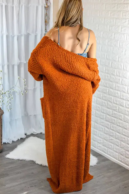 Cassie Maxi Puff Sleeves Sweater Cardigan Rust SurelyMine