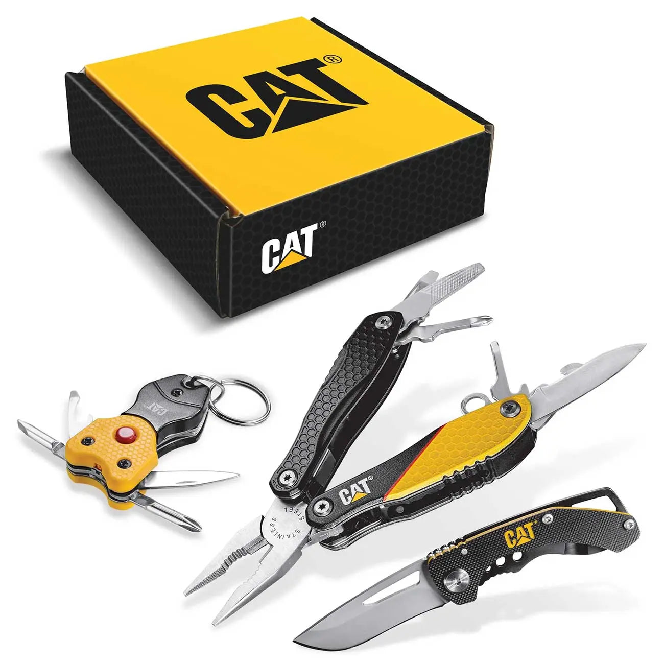 Cat 3 Piece 12-in-1 Multitool Knife And Multitool Key Chain Gift Box Set CAT