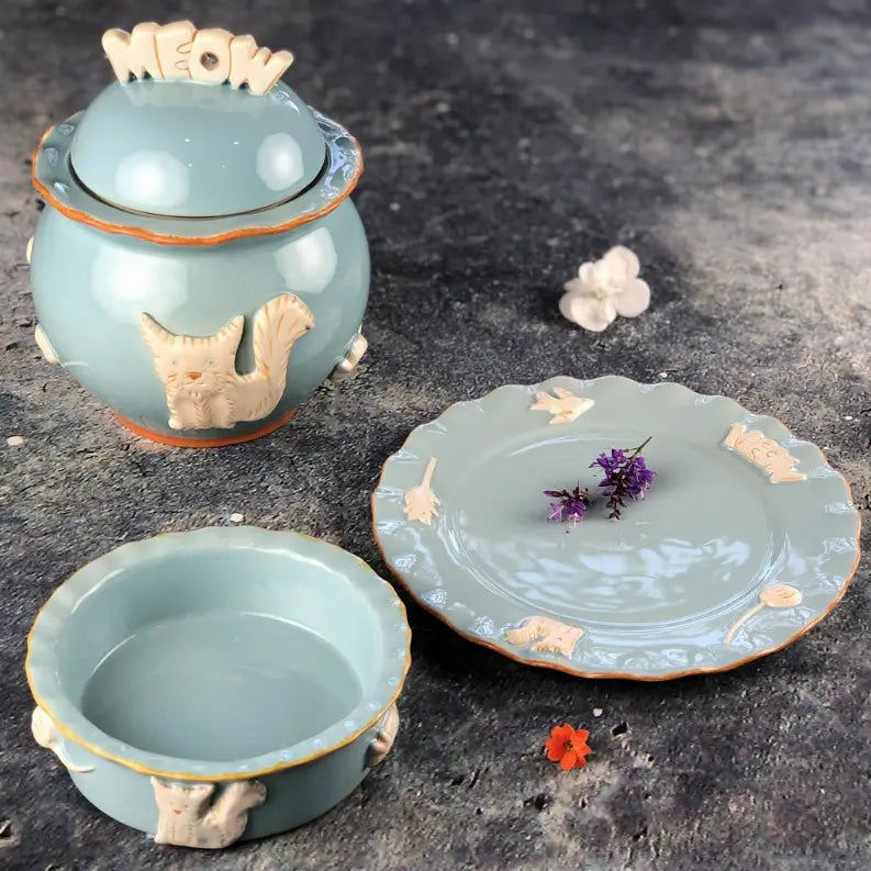 Cat Treat Jar Carmel Ceramica