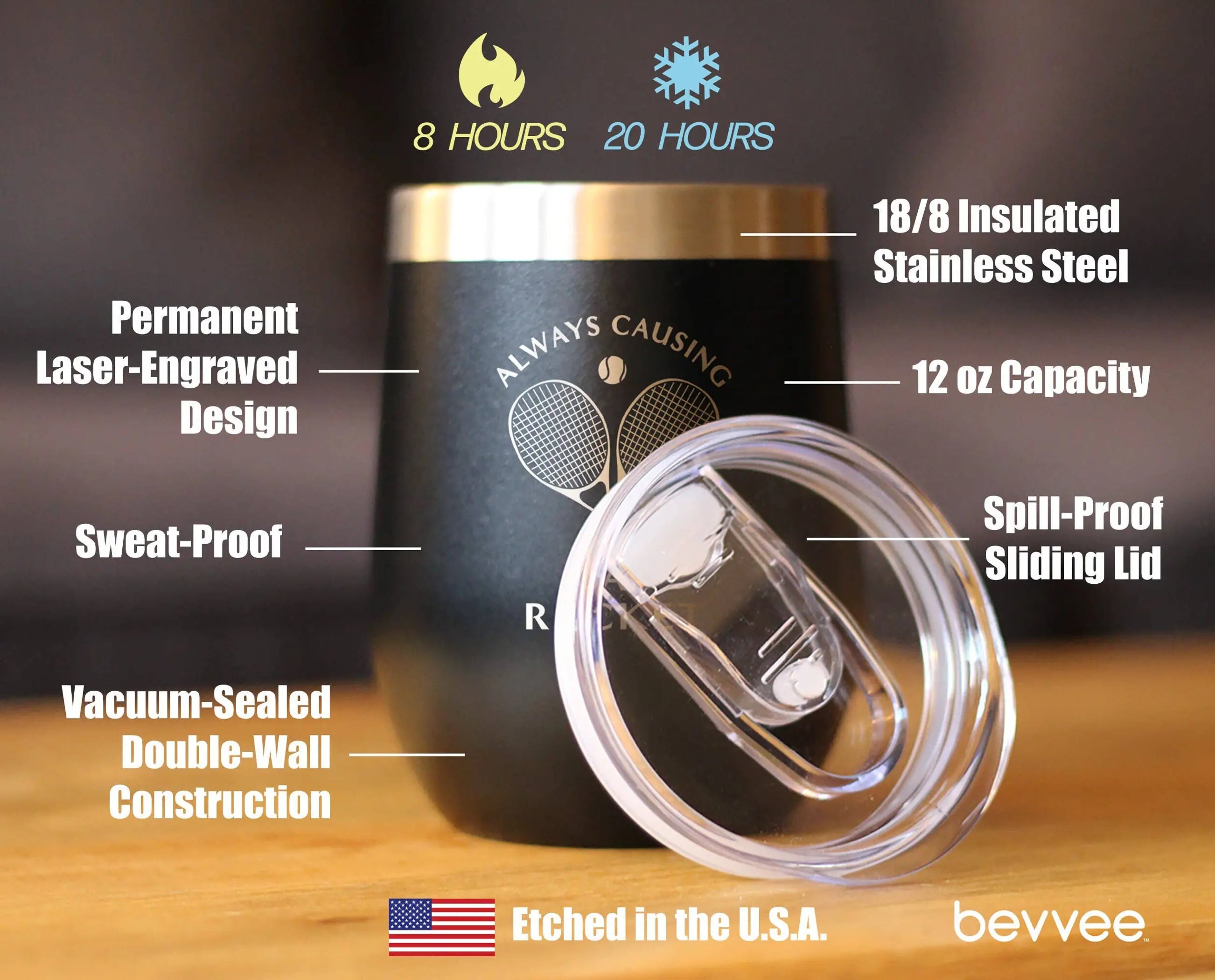 Causing a Racket Insulated Wine Tumbler - Tennis Gifts Bevvee